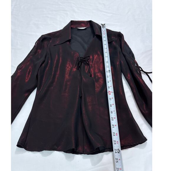 Vintage Mandee Womens Medium Red Shimmer Gothic Edgy Blouse Witchy Party - Picture 6 of 7